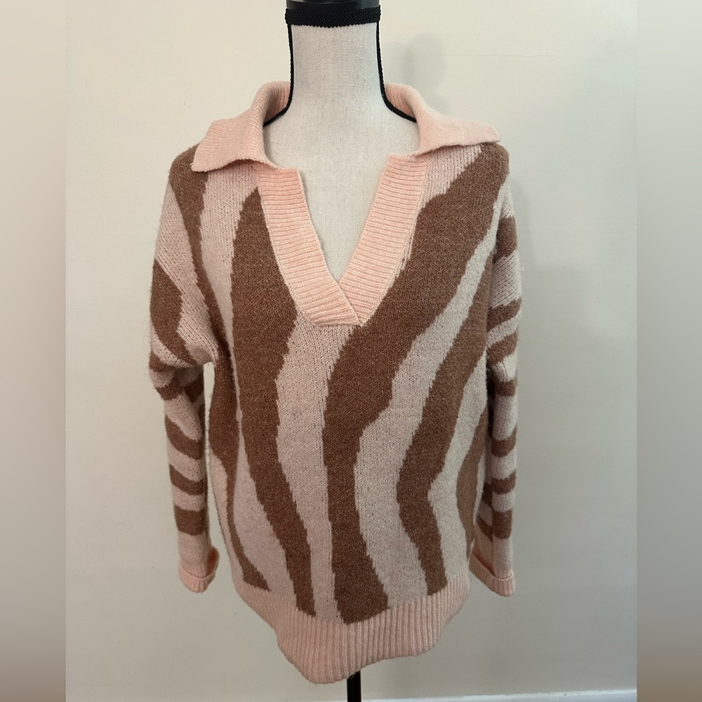 Nine West Medium V-Neck Strip Sweater